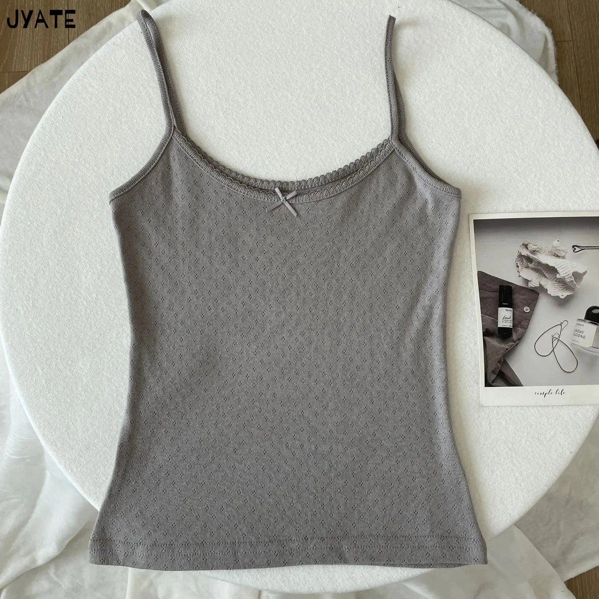 Women's Lace Trim Cotton Blend Camisole with Bow and Mixed Pattern Options