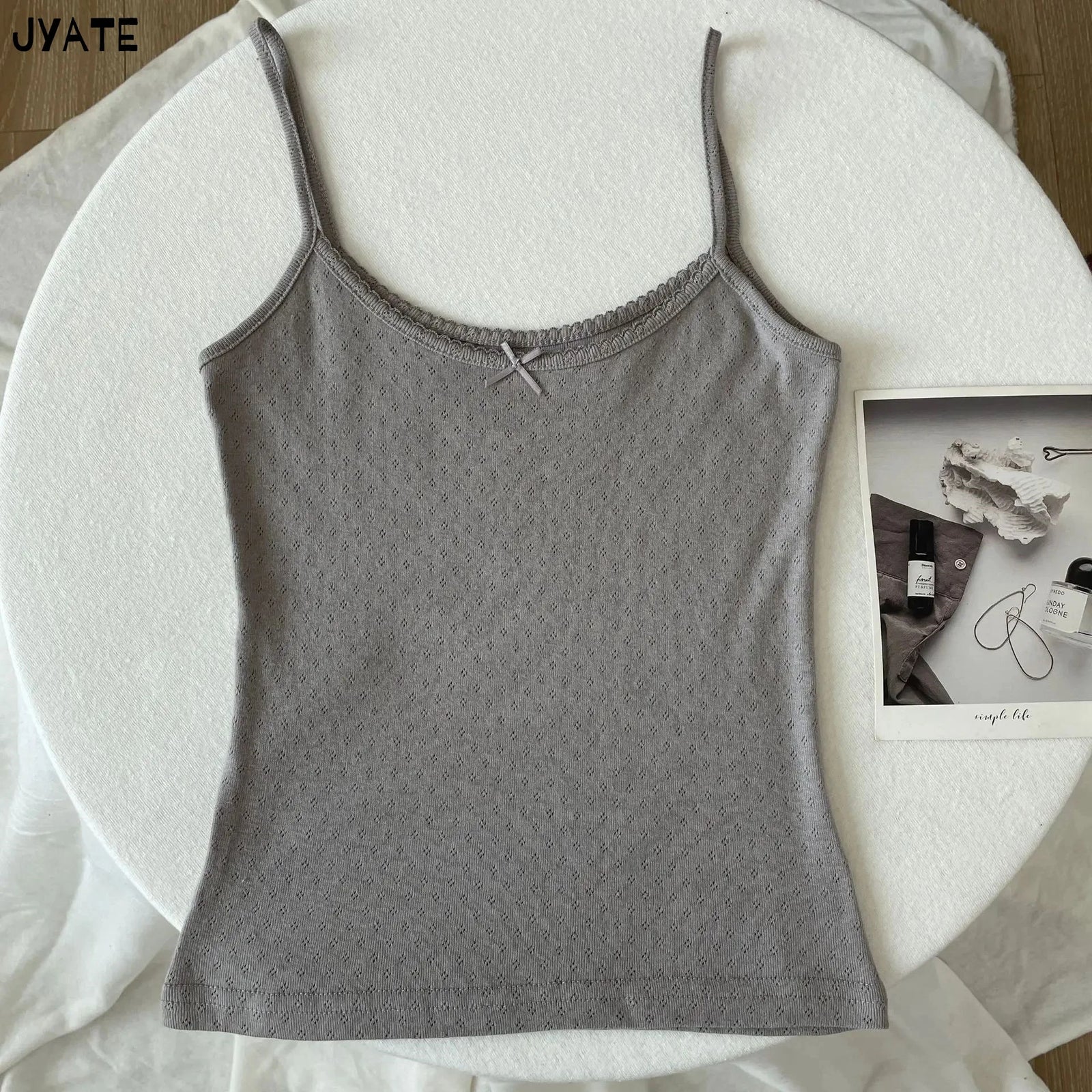 Women's Lace Trim Cotton Blend Camisole with Bow and Mixed Pattern Options