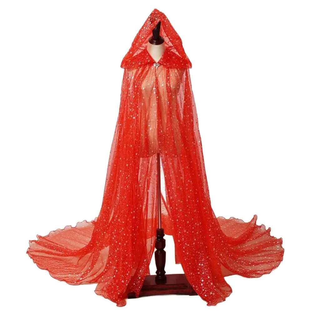 Sheer Hooded Long Train Cape for Layering over Outfits