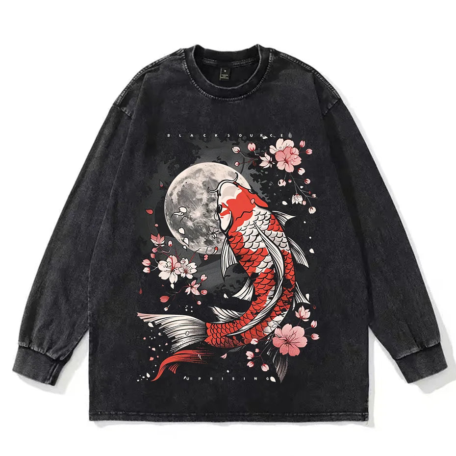 Mens Cotton Goldfish Print T Shirt Summer Loose Casual Short Sleeve