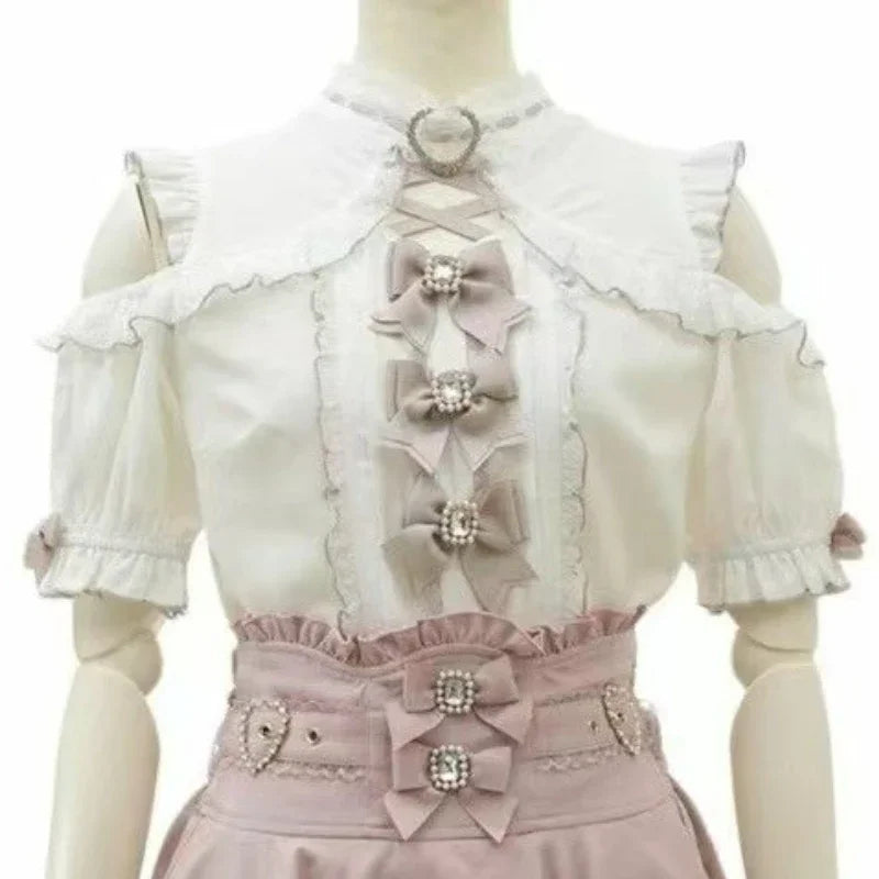 Women's Lace Trim Sailor Collar Short Sleeve Blouse