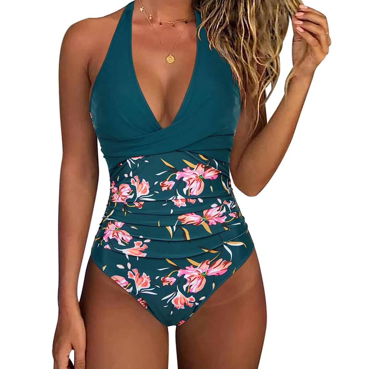 Pleated Leopard Print One-Piece Swimsuit