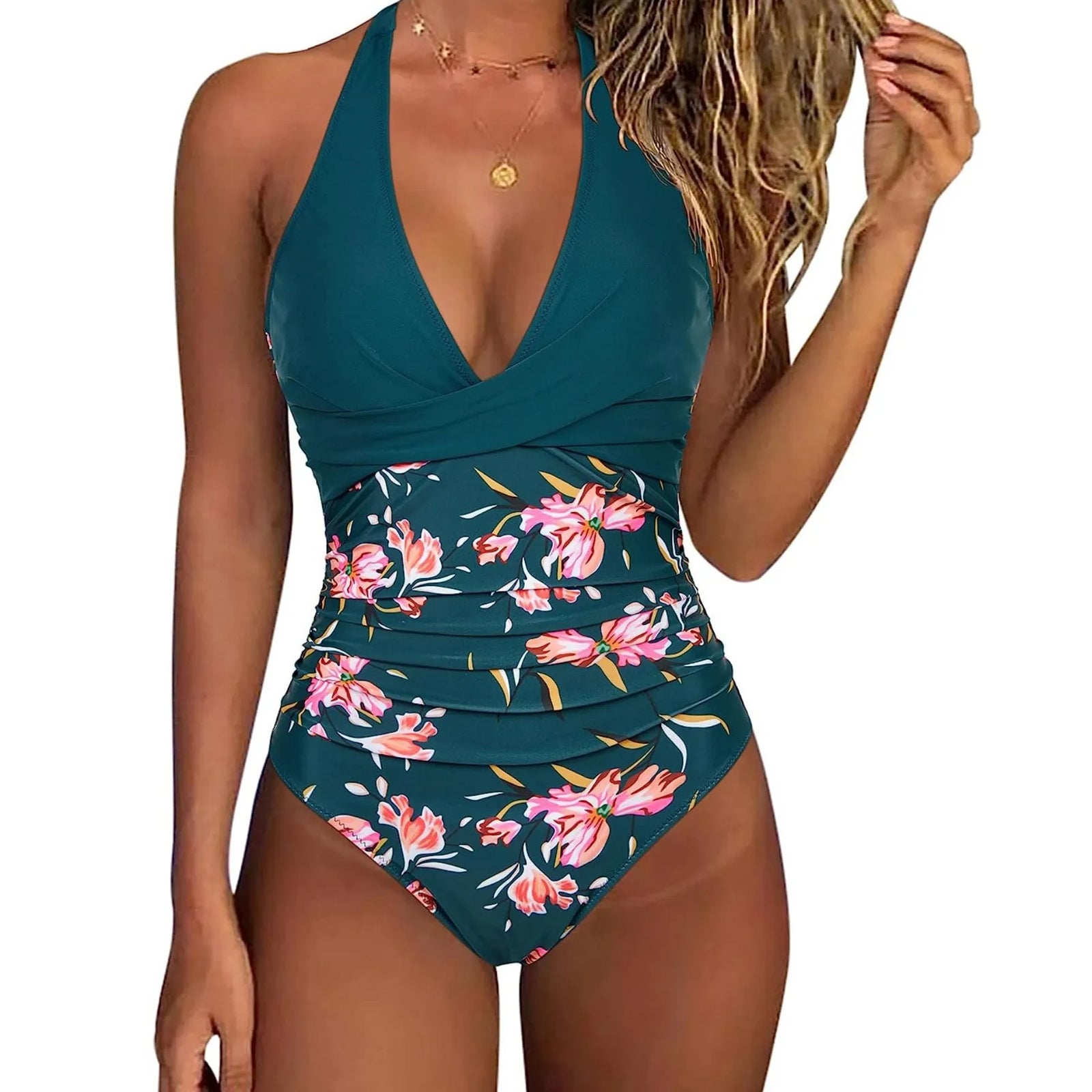 Pleated Leopard Print One-Piece Swimsuit