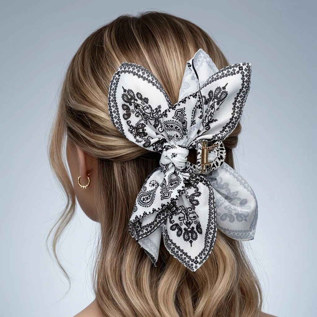 Decorative Paisley Bow Claw Hair Clip for Everyday Hair Styling