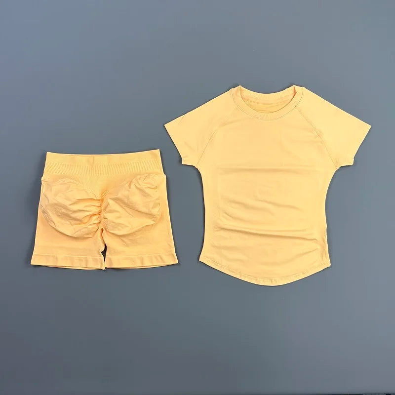 Women's Short-Sleeve Top and Shorts Yoga Set