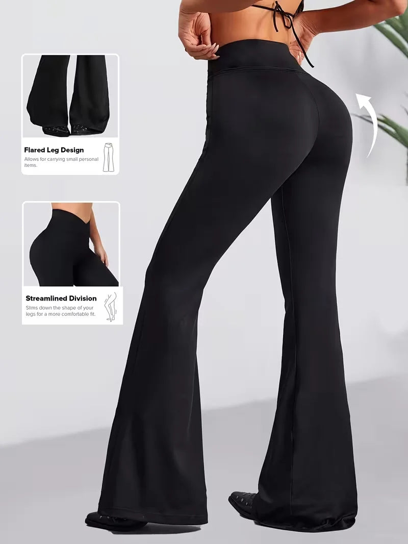Women's Cross Waist Flared Leggings For Workout Outfits