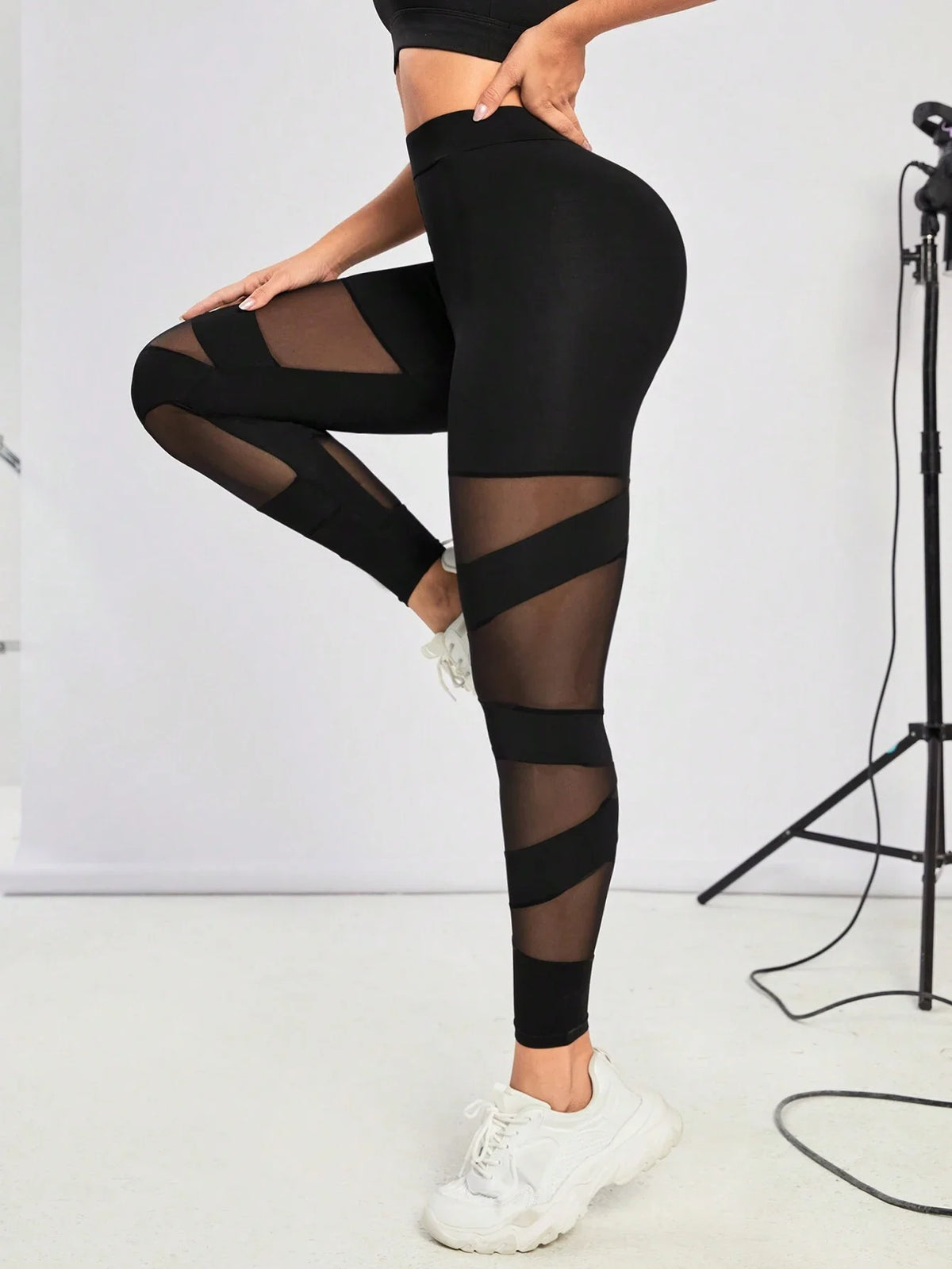 Women's Mesh Panel Full Length Leggings For Workout Outfits