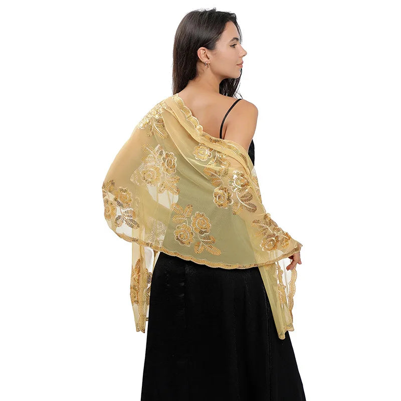 Floral Lace Fringed Wrap Scarf for Layering over Outfits