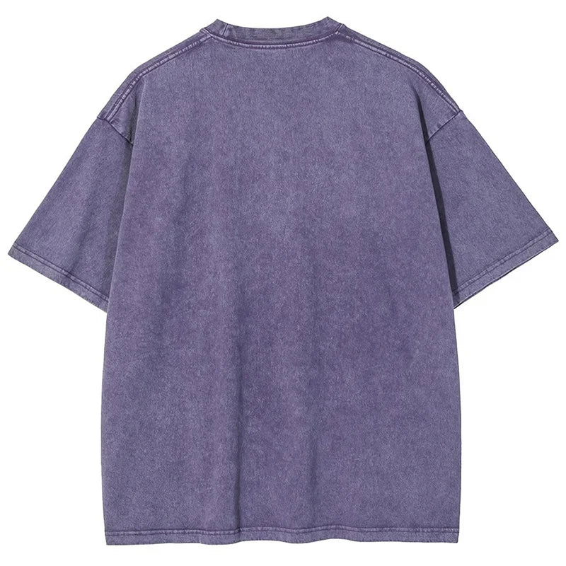 Vintage Washed Men's Snowflake T-shirt Casual Streetwear Summer Short Sleeved T-shirt