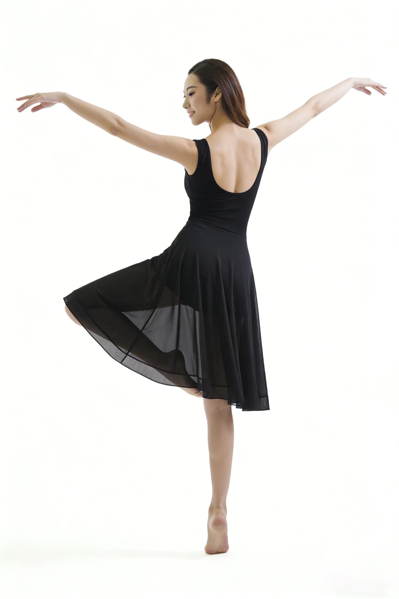 Women's Sleeveless Lyrical Dance Dress with Draped Neckline and Low Back