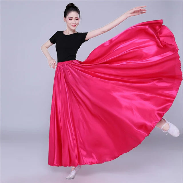 Women's Long Satin-Look Swing Dance Skirt with Length and Style Options