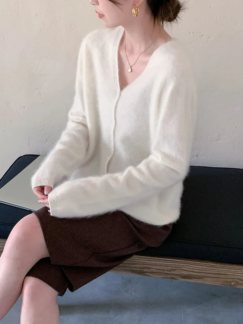 Women's V Neck Full Button Front Cardigan Casual Knit Layer