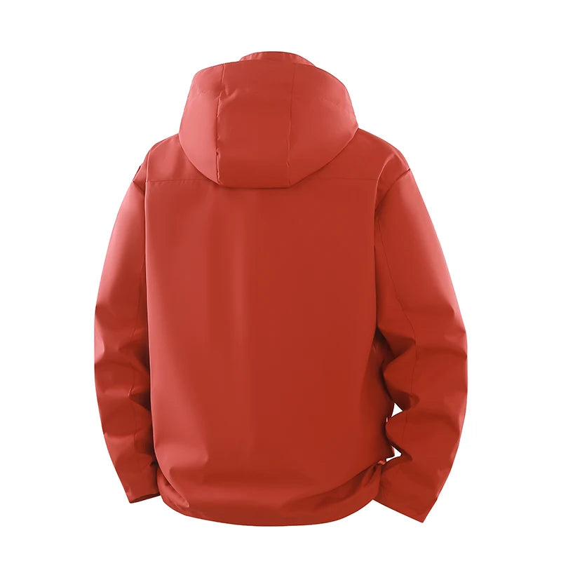 Hooded Zip-Up Outdoor Jacket with Adjustable Hood and Front Pockets