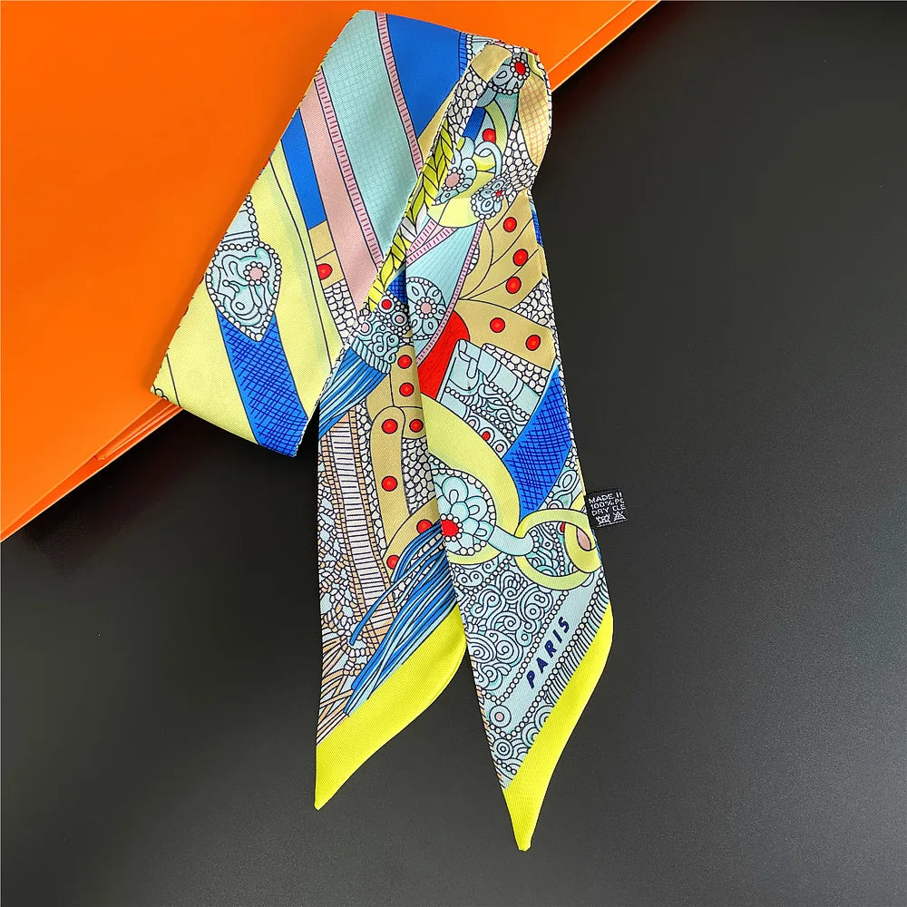 Horse Motif Skinny Scarf with Decorative Printed Patterns
