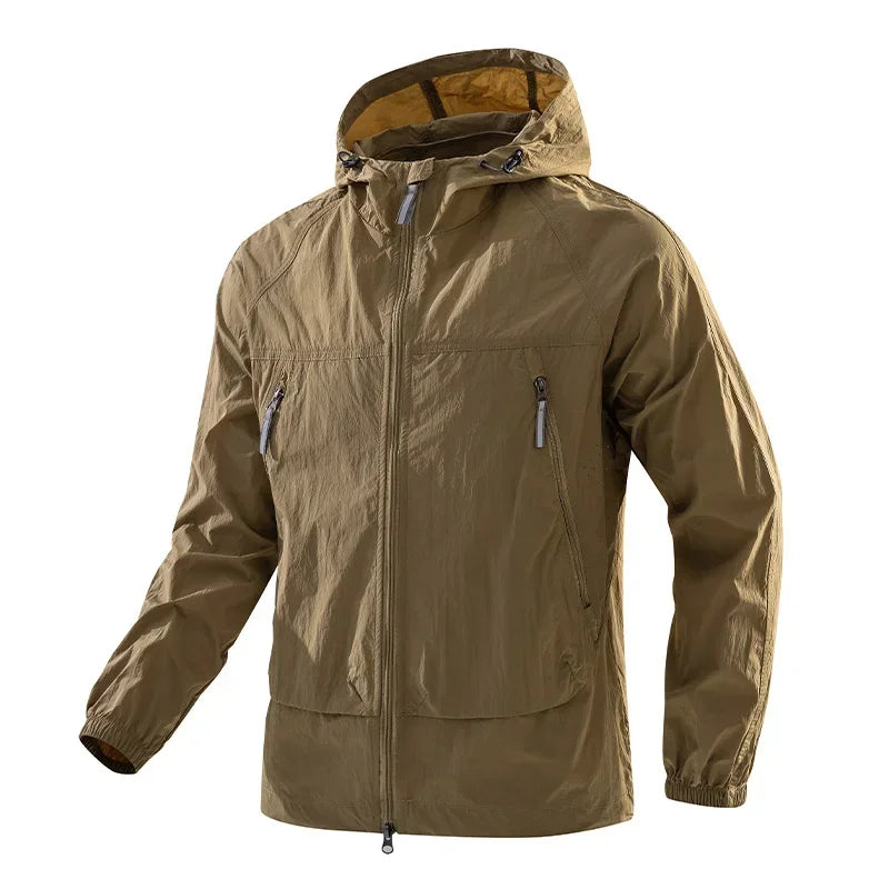 Hooded Long Sleeve Full Zip Outdoor Hiking Jacket with Pockets