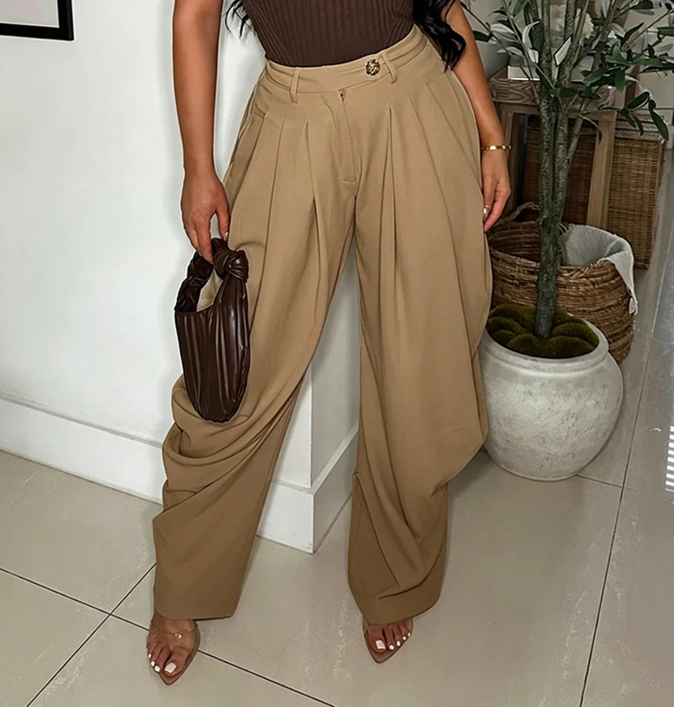 Women's Pleated Harem Pants with Tapered Legs and Waistband