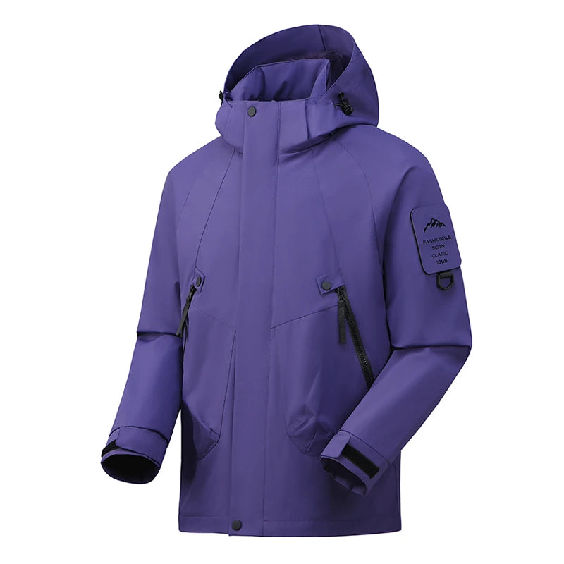 Hooded Long Sleeve Full Zip Outdoor Hiking Jacket with Pockets