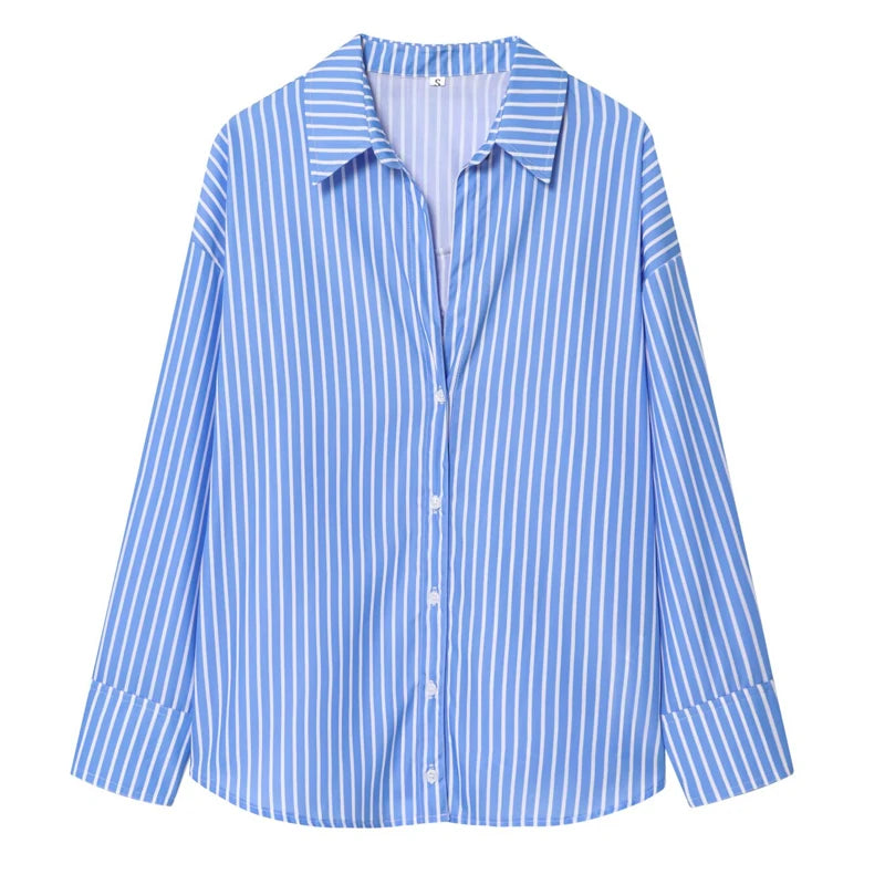 Women's Striped Collared Long Sleeve Shirt