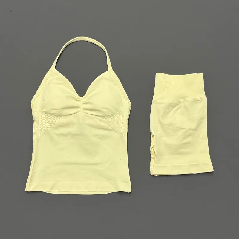 Women's Halter Tank And Shorts Yoga Set For Workout Outfits