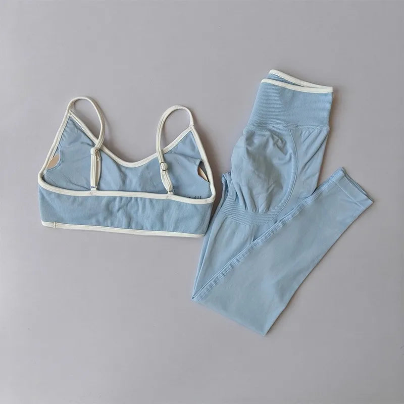 Women's Contrast Sports Bra and Leggings Set