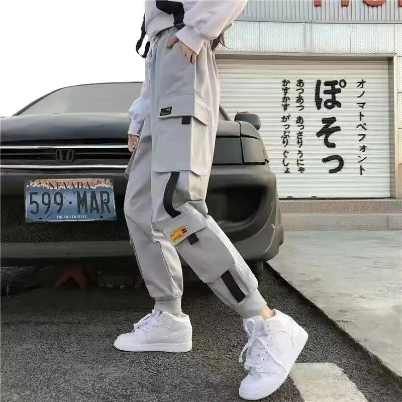 Women's Cargo Joggers with Contrast Panels and Printed Tab Styles