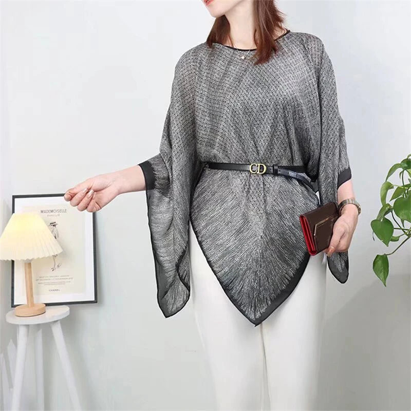Printed Sheer Beach Poncho for Layering over Outfits