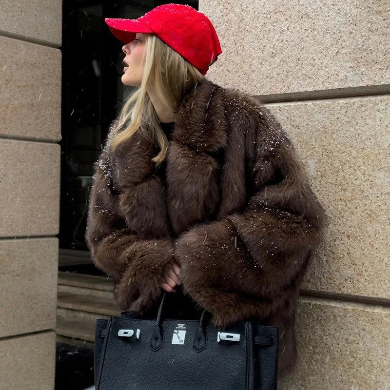 Women's Plush Lapel Open Front Jacket for Layered Outfits
