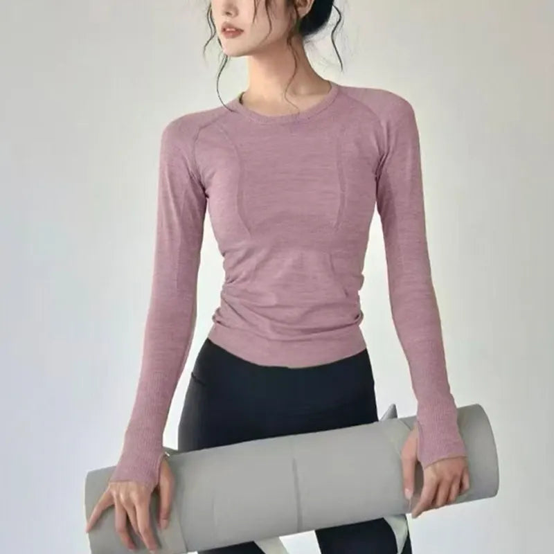 Women's Fitted Crew Neck Long Sleeve T-shirt For Workout Outfits