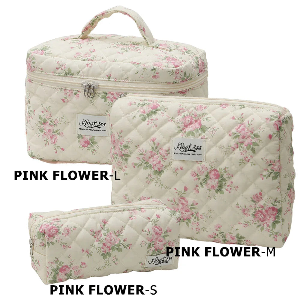 Printed Quilted Toiletry Bag with Zippered Size Options