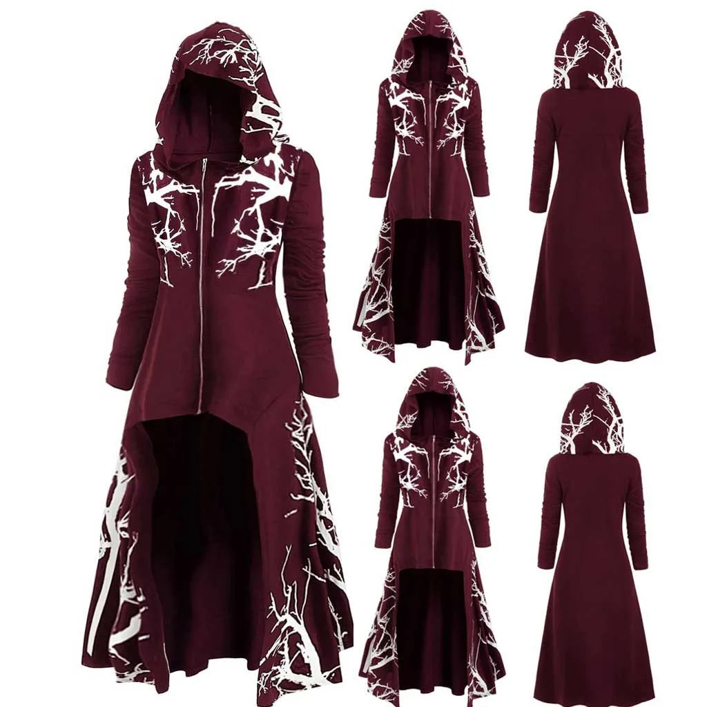 Printed Hooded Long Cape for Layering over Outfits