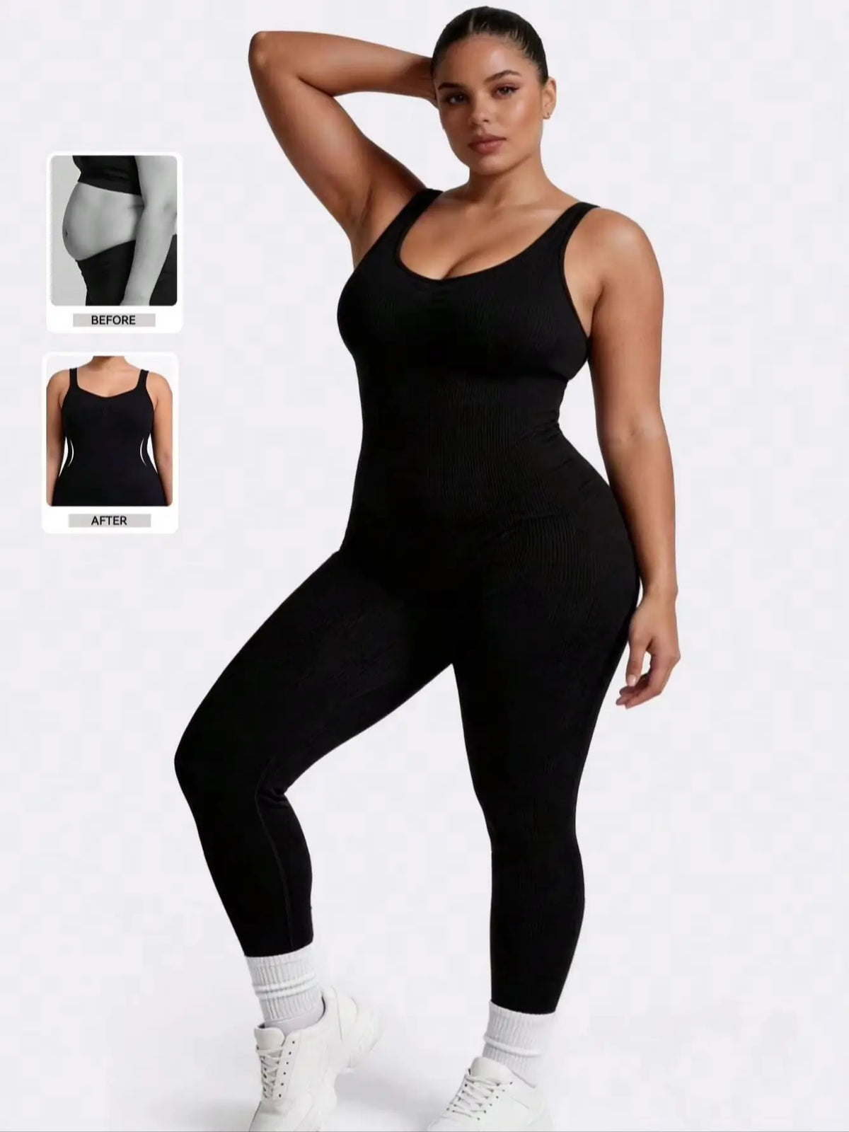 Women's Plus Size Nylon Blend Sleeveless Workout Jumpsuit with Open Back