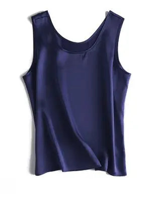 Women's Mulberry Silk Tank Top with Round Neck and Sleeveless Cut