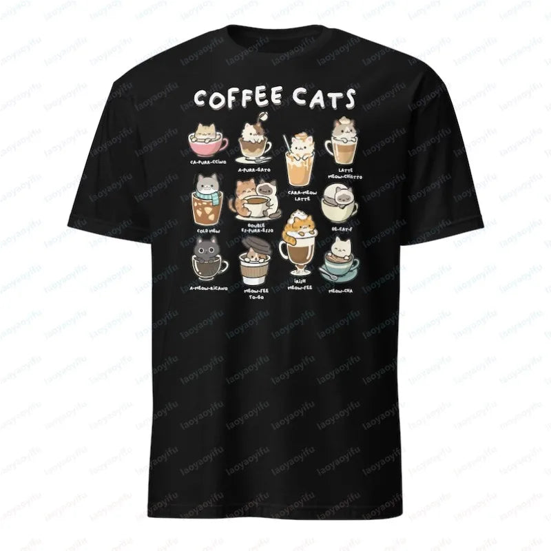 Coffee Cats Graphic Crewneck Short-Sleeve T-Shirt