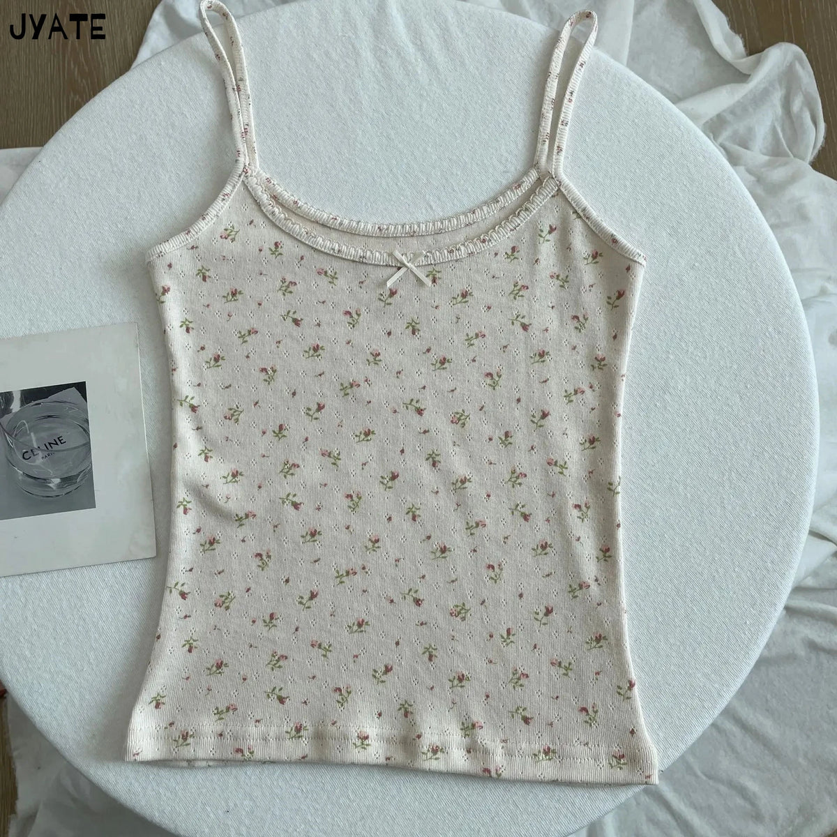 Women's Lace Trim Cotton Blend Camisole with Bow and Mixed Pattern Options