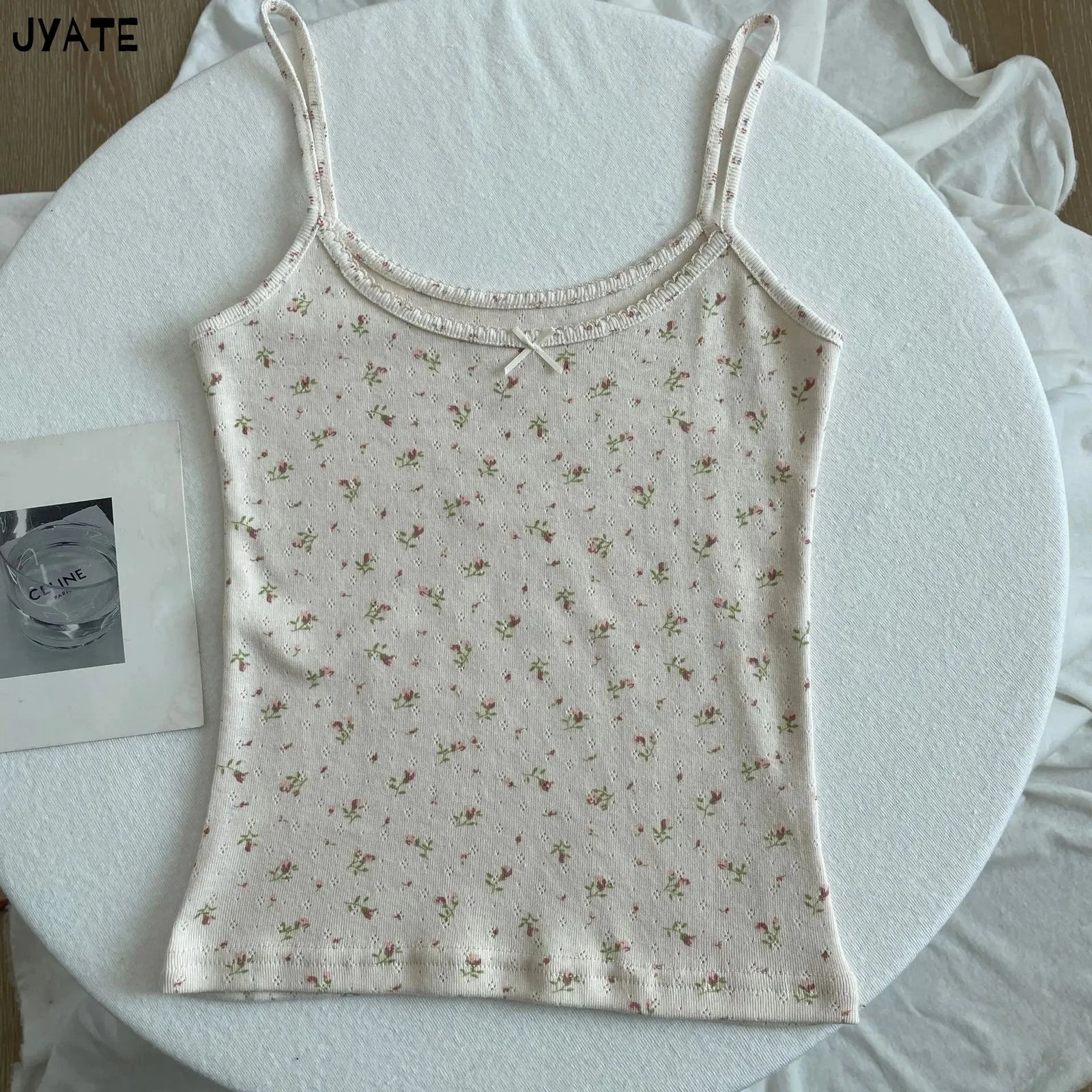 Women's Lace Trim Cotton Blend Camisole with Bow and Mixed Pattern Options