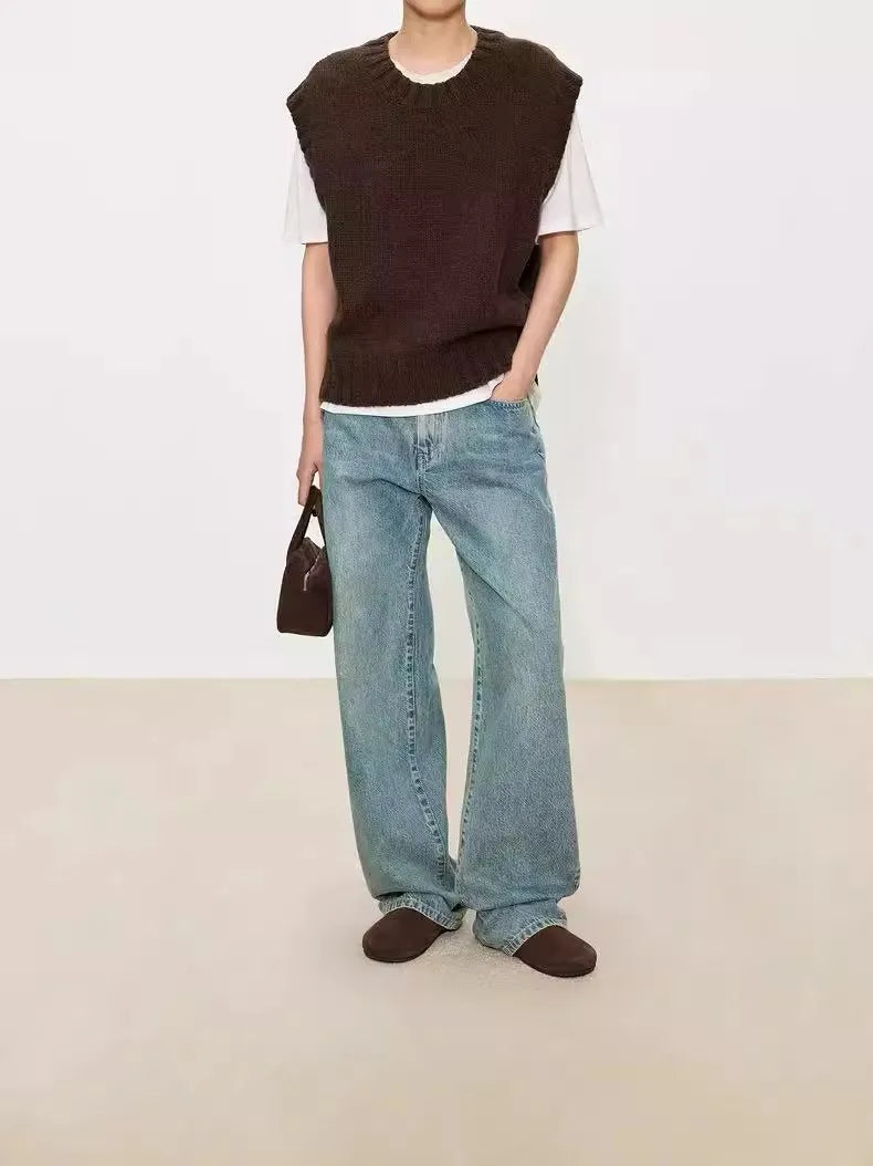 For autumn winter sleeveless vests stylish and loose with V-neck wool vests for layering Women's knitted sweaters and waistcoats