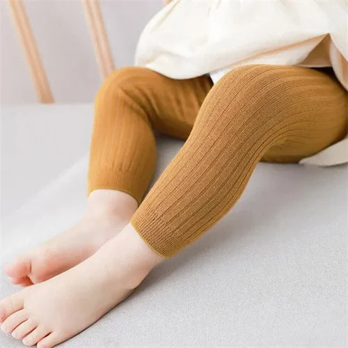 Children's Solid Ribbed Leggings with Full Length Footless Shape