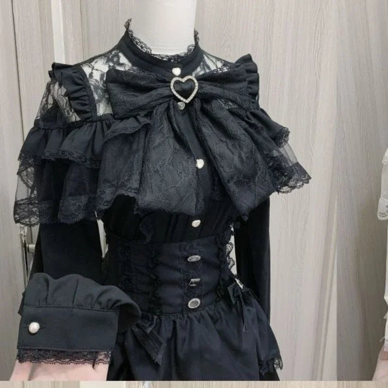 Women's Lace Trim Sailor Collar Short Sleeve Blouse