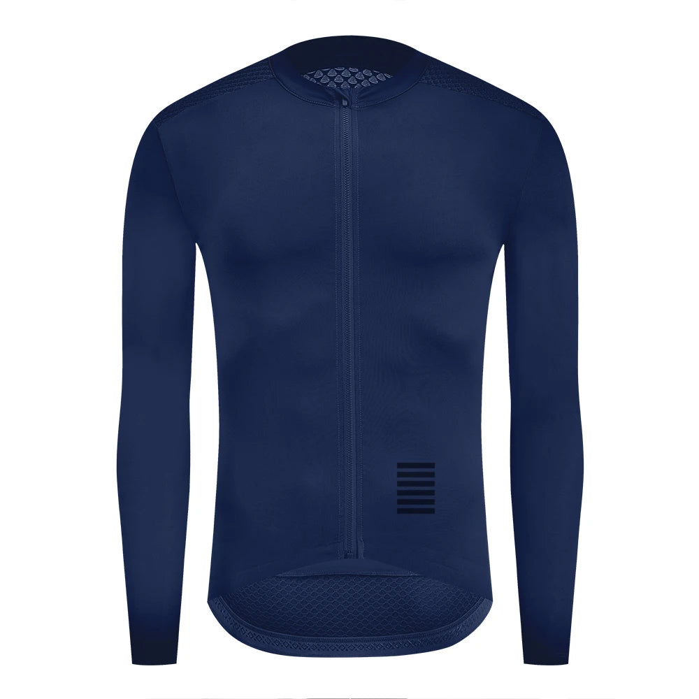 Men's Long Sleeve Cycling Jersey with Full Zipper and Pockets