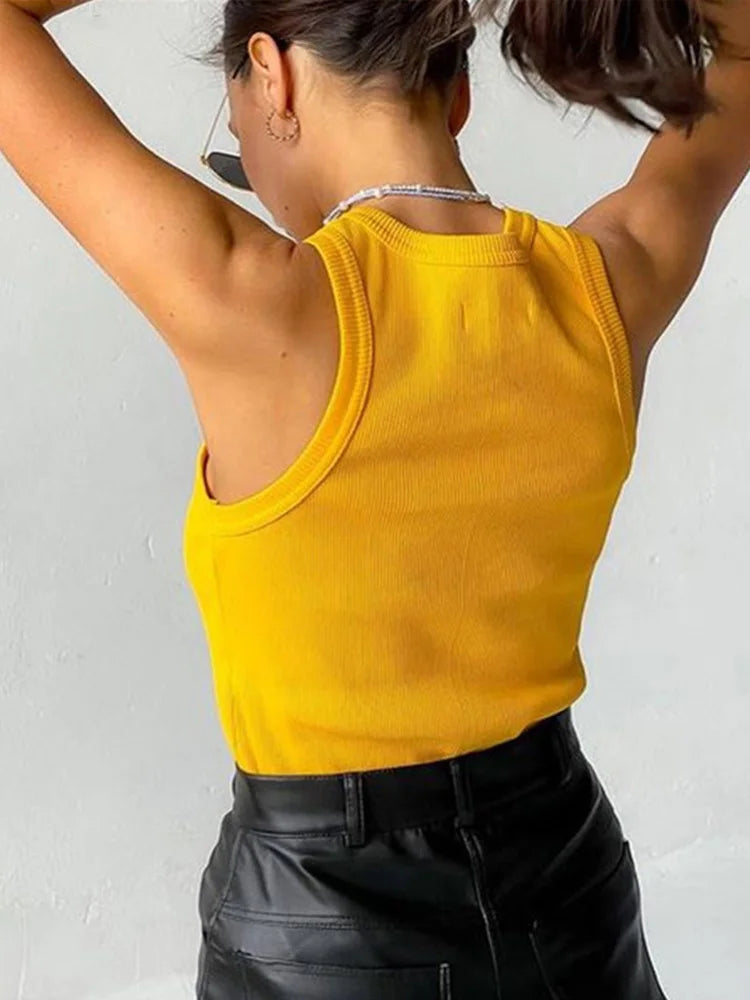 Women's Ribbed Tank Top with a Halter Neck and Sleeveless Design