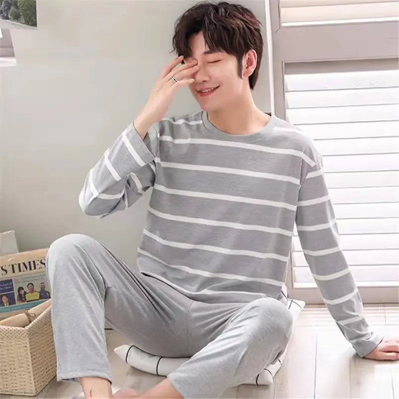 Men's Striped Long Sleeve Top and Pants Pajama Set