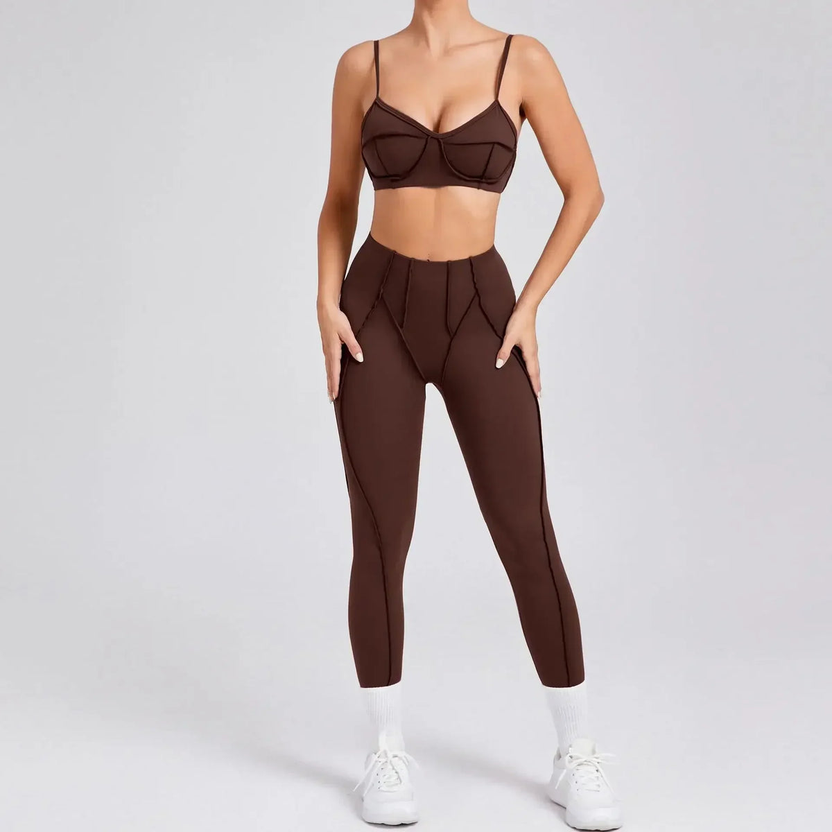 Women's Contrast Seam Bra And Leggings Yoga Set