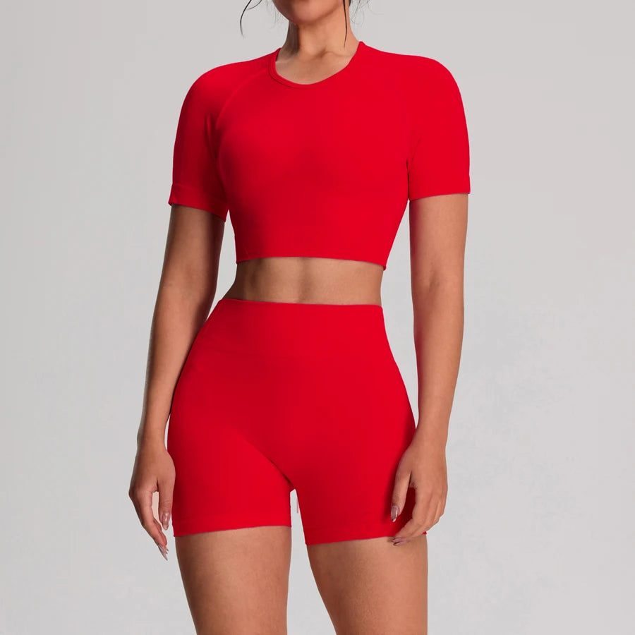 Women's Cropped Tee And Shorts Yoga Set For Workout Outfits