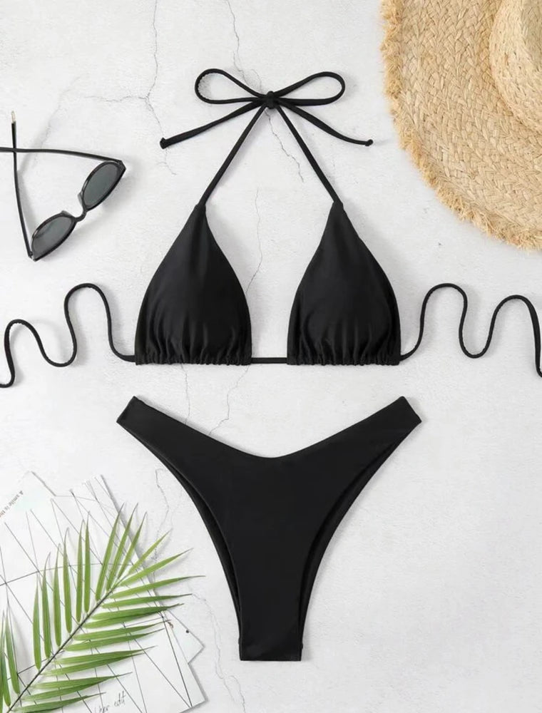 Solid Halter Tie Bikini