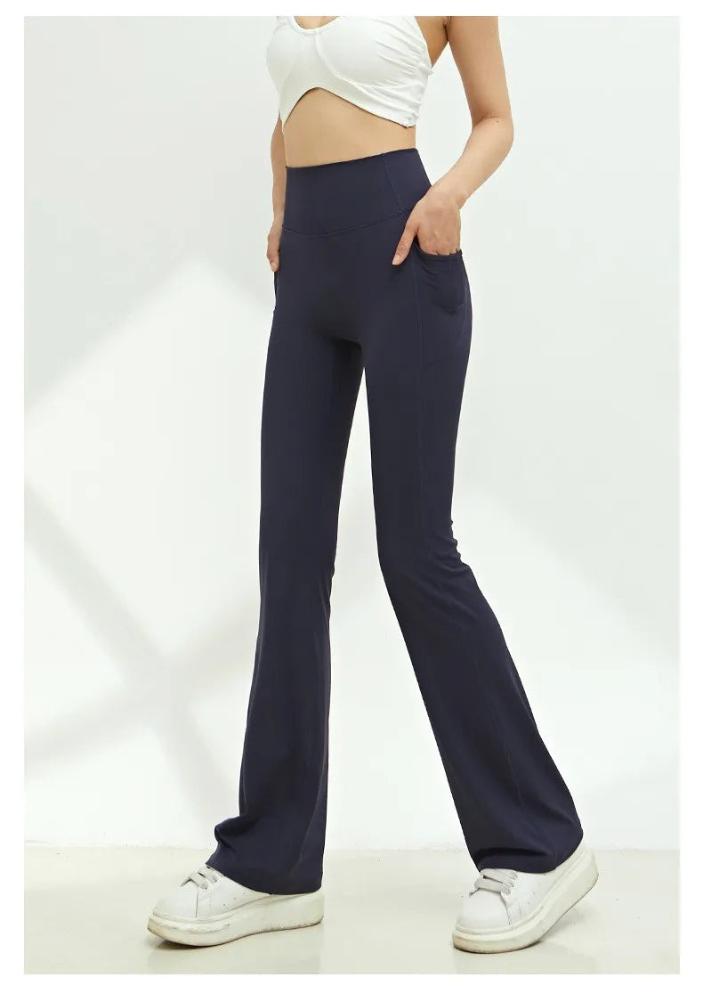 Women's High V Waist Nylon Blend Flared Workout Pants for Yoga