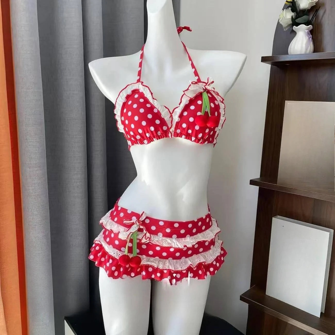 Ruffle Detail Printed Halter Bikini