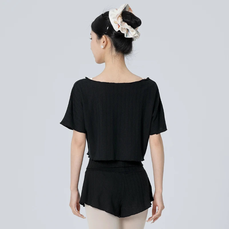 Women's Off Shoulder Cropped Ballet T-Shirt with Short Sleeve Design