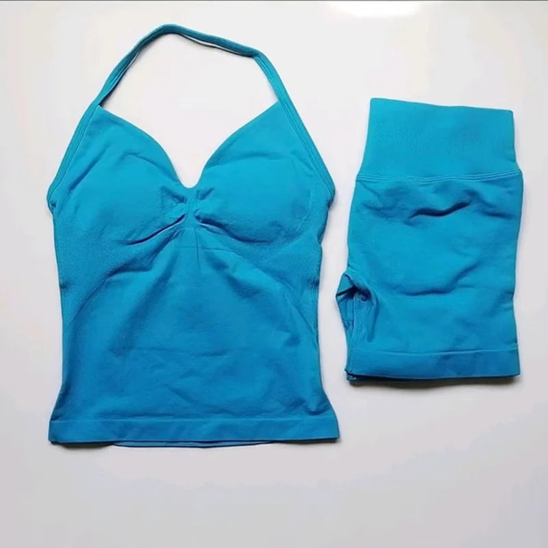 Women's Halter Tank And Shorts Yoga Set For Workout Outfits