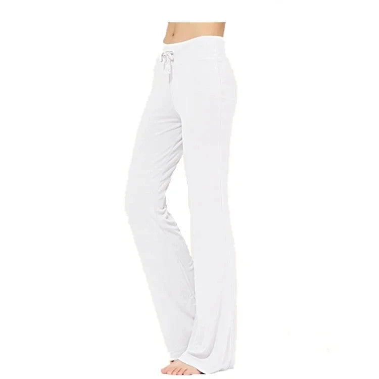 Women's Drawstring Waist Flared Pants with Pockets for Yoga and Casual Wear