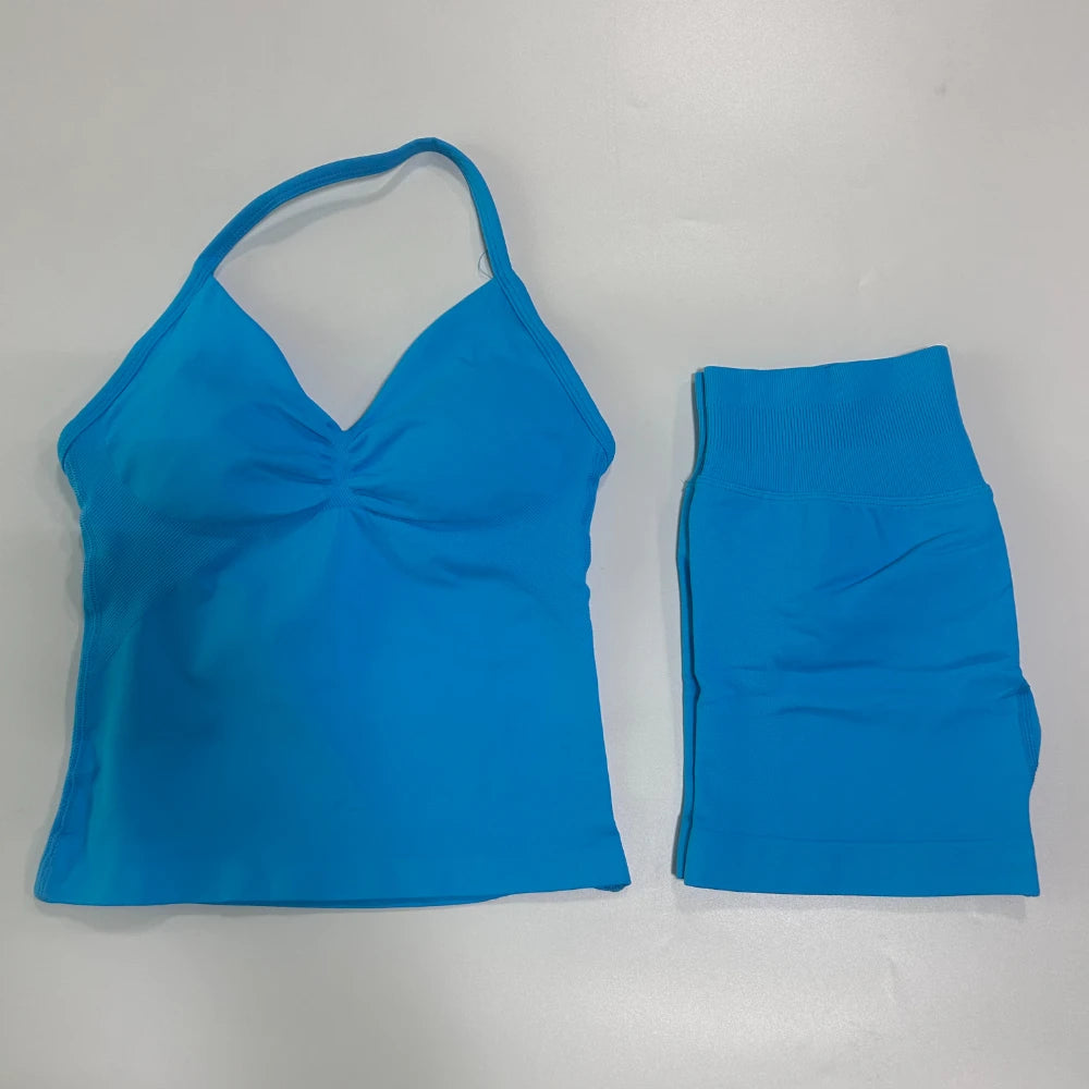Women's Halter Tank And Shorts Yoga Set For Workout Outfits